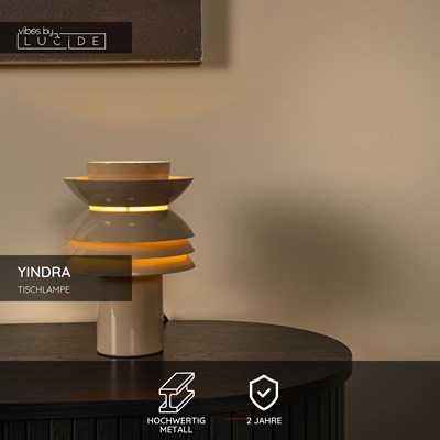 Lucide YINDRA - Tischlampe - Ø 17,5 cm - 1xE27 - Taupe | Vibes